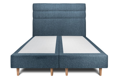 Lit 2x 90x200 cm - Sommier tapissier H35 cm + tête de lit à lignes - Tissu Bouclette Bleu