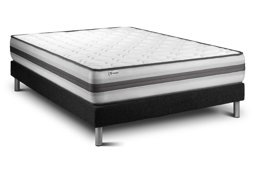 Ensemble Matelas Sommier 140x190 cm - Sommier Noir (déjà monté) - Vitalpower Recover