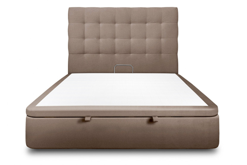 Lit coffre 140x200 cm avec Tête de lit capitonnée - Tissu Velours