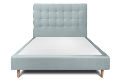 Lit 135x190 cm - Sommier tapissier H35 cm + tête de lit capitonnée - Tissu Velours Gris Bleuté