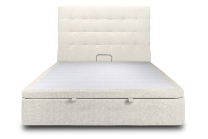 Lit coffre 200x200 cm avec Tête de lit capitonnée - Tissu Toile natté Beige Clair