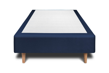 Lit 90x200 cm - Sommier tapissier H35 cm + tête de lit à lignes - Tissu Velours Bleu Océan