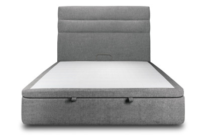 Lit coffre 140x200 cm avec Tête de lit à lignes - Tissu Toile natté Gris Anthracite