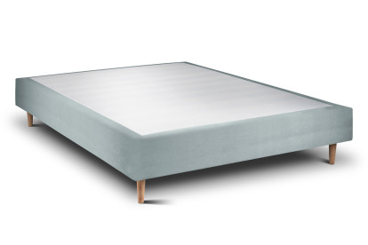 Lit 135x190 cm - Sommier tapissier H35 cm + tête de lit tapissée - Tissu Velours Gris Bleuté
