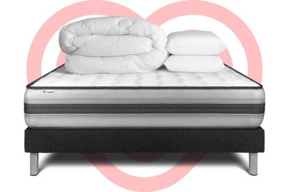 Pack lit complet 200x200 cm - Matelas + Sommier Noir (en kit) + 2 oreillers + Couette - Vitalpower Recover