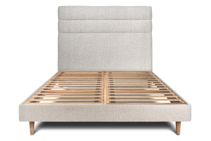 Lit 135x190 cm - Sommier à lattes H29 cm + tête de lit à lignes - Tissu Bouclette Beige Clair