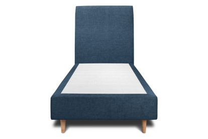 Lit 90x190 cm - Sommier tapissier H35 cm + tête de lit tapissée - Tissu Toile natté Bleu Océan