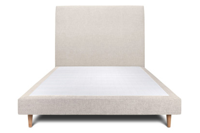 Lit 135x190 cm - Sommier tapissier H29 cm + tête de lit tapissée - Tissu Toile natté Beige Clair