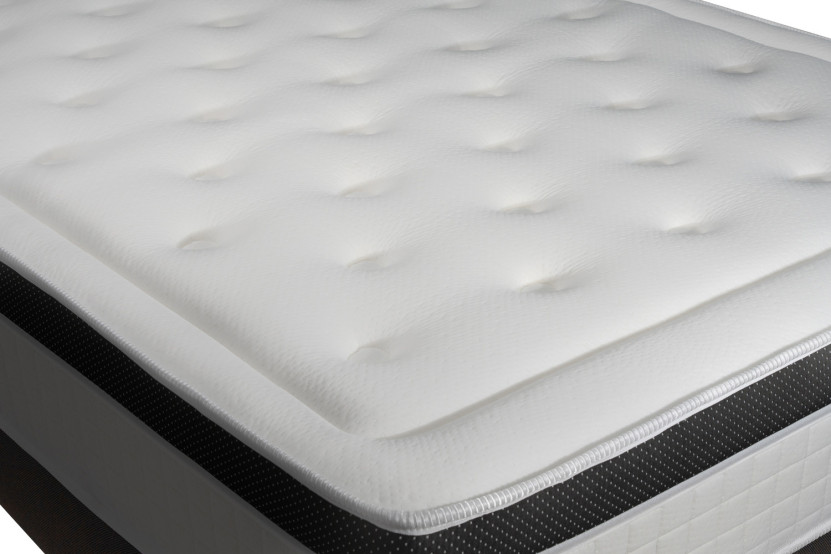 Pack lit complet 140x200 cm - Matelas + Sommier Noir + 2 oreillers + Couette - Privilège