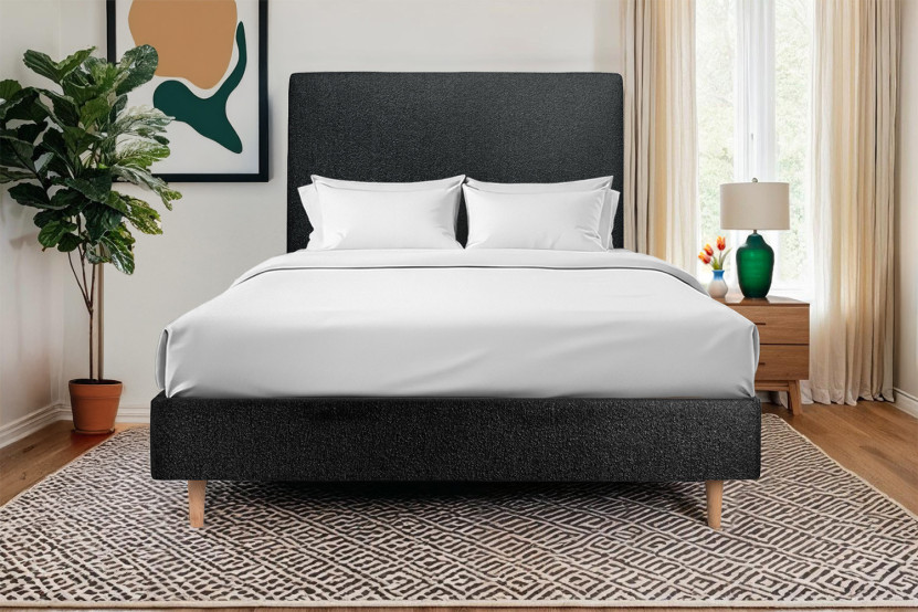 Lit 150x190 cm avec Tête de lit tapissée - Tissu Bouclette