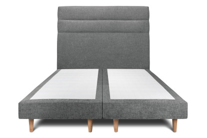 Lit 2x 80x200 cm - Sommier tapissier H29 cm + tête de lit à lignes - Tissu Toile natté Gris Anthracite
