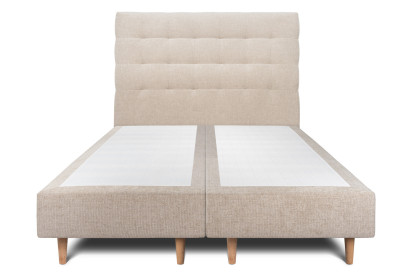 Lit 2x 80x200 cm - Sommier tapissier H35 cm + tête de lit capitonnée - Tissu Toile natté Beige Brun