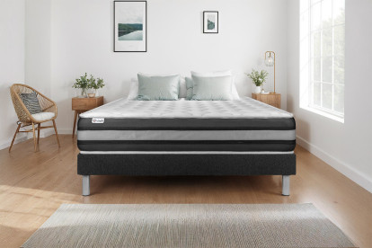 Ensemble Matelas Sommier 90x200 cm - Sommier Noir (déjà monté) - Vitalspring Zen