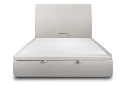 Lit coffre 200x200 cm avec Tête de lit tapissée - Tissu Velours Gris Clair
