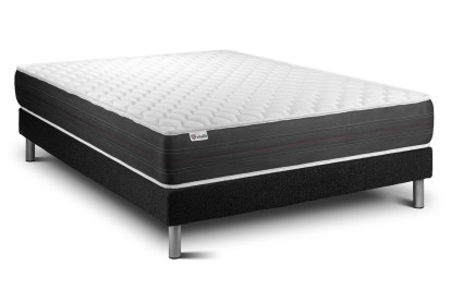 Ensemble Matelas Sommier 140x200 cm - Sommier Noir (déjà monté) - Vitalspring