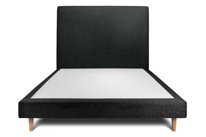 Lit 140x200 cm - Sommier tapissier H29 cm + tête de lit tapissée - Tissu Bouclette Noir
