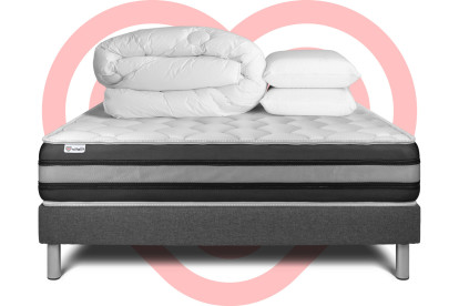 Pack lit complet 180x200 cm - Matelas + Sommier Gris (en kit) + 2 oreillers + Couette - Vitalspring Zen
