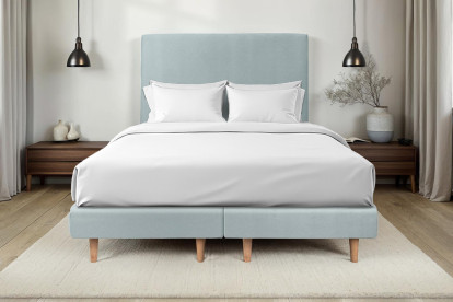 Lit 2x 80x200 cm - Sommier tapissier H29 cm + tête de lit tapissée - Tissu Velours Gris Bleuté