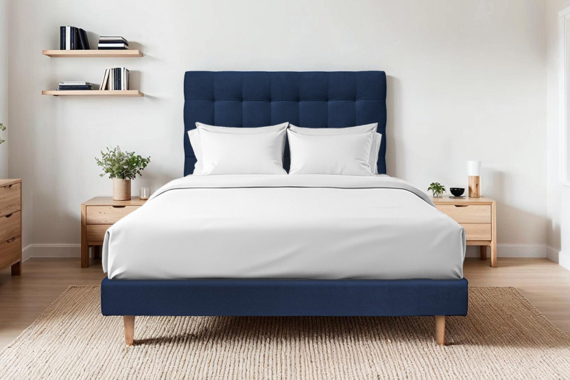 Lit 150x190 cm avec Tête de lit capitonnée - Tissu Velours