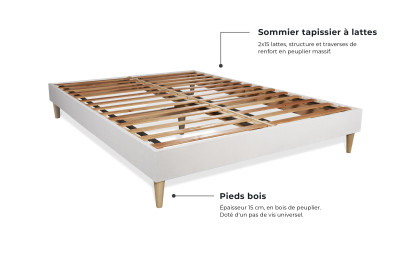 Pack lit complet 140x200 cm - Matelas + Sommier Blanc (en kit) + 2 oreillers + Couette - Soft
