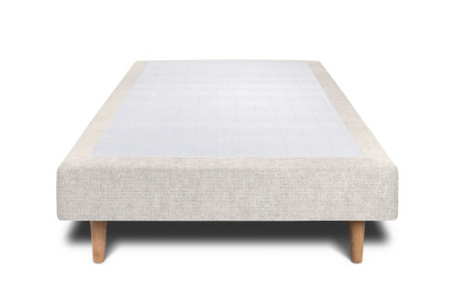Lit 90x190 cm - Sommier tapissier H29 cm + tête de lit tapissée - Tissu Toile natté Beige Clair