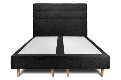 Lit 2x 80x200 cm - Sommier tapissier H35 cm + tête de lit à lignes - Tissu Bouclette Noir