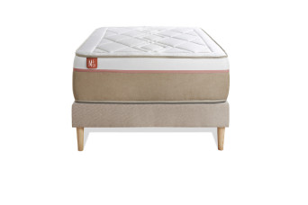 Ensemble Matelas Sommier 90x200 cm - Sommier Beige (déjà monté) - Le Soyeux