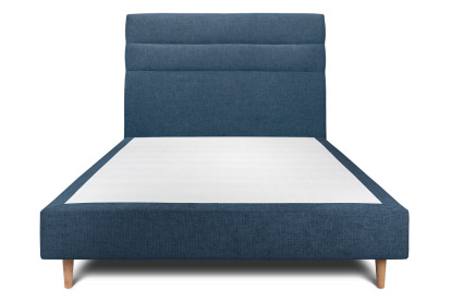 Lit 135x190 cm - Sommier tapissier H35 cm + tête de lit à lignes - Tissu Toile natté Bleu Océan