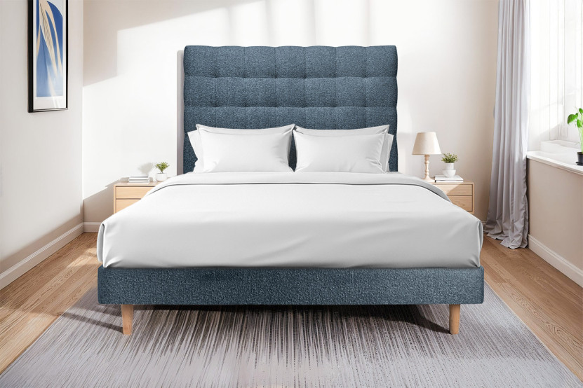 Lit 140x190 cm avec Tête de lit capitonnée - Tissu Bouclette