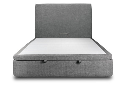 Lit coffre 140x200 cm avec Tête de lit tapissée - Tissu Toile natté Gris Anthracite