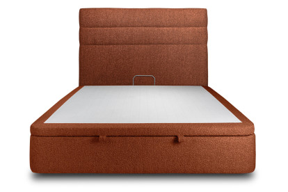 Lit coffre 160x200 cm avec Tête de lit à lignes - Tissu Bouclette Terracotta