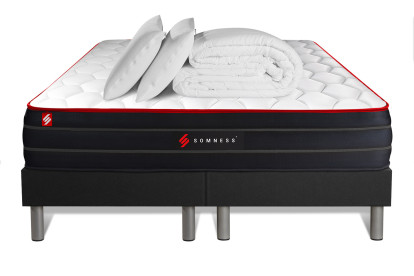 Pack lit complet 160x200 cm - Matelas + 2 Sommiers noirs + 2 oreillers + Couette - Boost