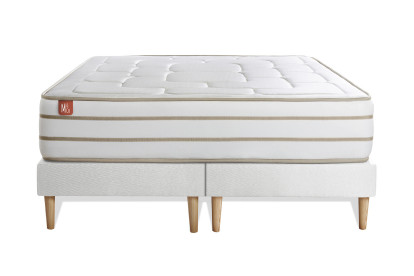 Pack lit complet 160x200 cm - Matelas + 2 Sommiers Blancs + 2 oreillers + Couette - Le Douillet