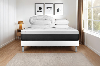 Pack lit complet 160x200 cm - Matelas + Sommier Blanc (en kit) + 2 oreillers + Couette - Vital Form