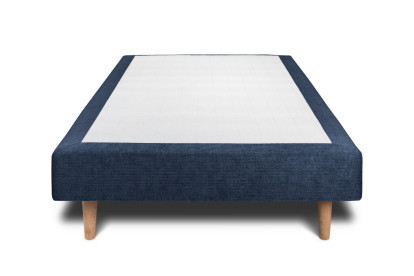 Lit 90x190 cm - Sommier tapissier H29 cm + tête de lit capitonnée - Tissu Toile natté Bleu Océan