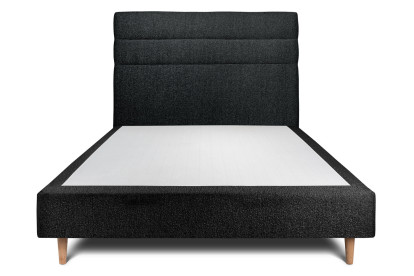 Lit 160x200 cm - Sommier tapissier H35 cm + tête de lit à lignes - Tissu Bouclette Noir