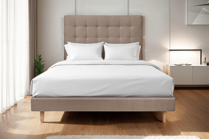 Lit 150x190 cm - Sommier tapissier H29 cm + tête de lit capitonnée - Tissu Velours Taupe