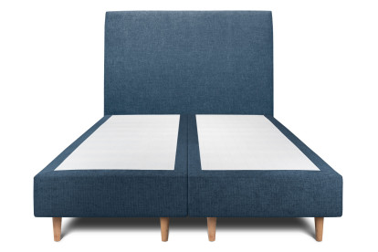 Lit 2x 80x200 cm - Sommier tapissier H35 cm + tête de lit tapissée - Tissu Toile natté Bleu Océan