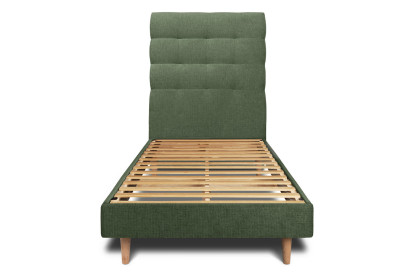Lit 90x190 cm - Sommier à lattes H29 cm + tête de lit capitonnée - Tissu Toile natté Vert Kaki