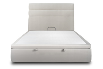 Lit coffre 180x200 cm avec Tête de lit à lignes - Tissu Velours Gris Clair