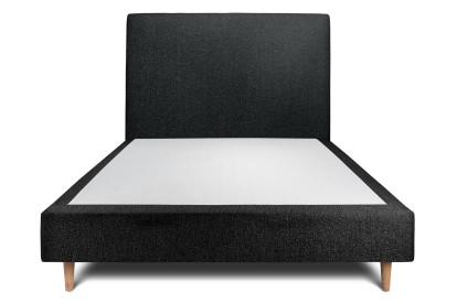 Lit 150x190 cm - Sommier tapissier H35 cm + tête de lit tapissée - Tissu Bouclette Noir