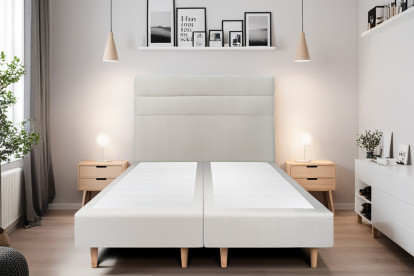 Lit 2x 80x200 cm - Sommier tapissier H35 cm + tête de lit à lignes - Tissu Velours Gris Clair