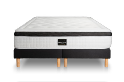 Pack lit complet 160x200 cm - Matelas + 2 Sommiers noirs + 2 oreillers + Couette - Privilège