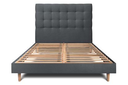 Lit 150x200 cm - Sommier à lattes H29 cm + tête de lit capitonnée - Tissu Velours Gris Anthracite