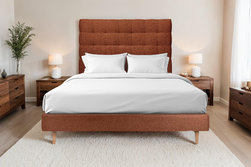 Lit 160x200 cm avec Tête de lit capitonnée - Tissu Bouclette