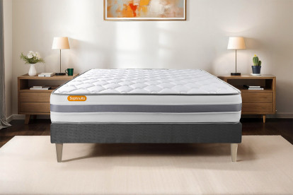 Ensemble Matelas Sommier 160x200 cm - Sommier Gris (déjà monté) - Memo Spring