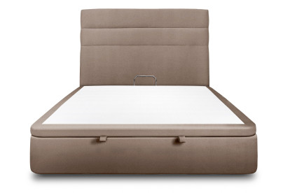 Lit coffre 180x200 cm avec Tête de lit à lignes - Tissu Velours Taupe
