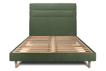 Lit 140x190 cm - Sommier à lattes H29 cm + tête de lit à lignes - Tissu Toile natté Vert Kaki
