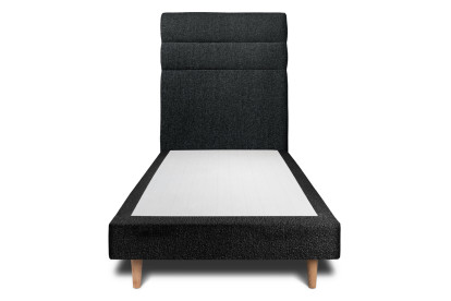 Lit 90x190 cm - Sommier tapissier H29 cm + tête de lit à lignes - Tissu Bouclette Noir