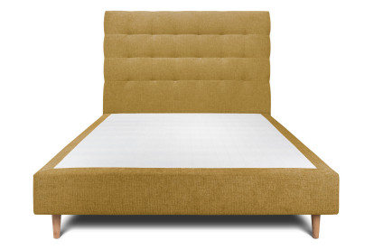 Lit 140x190 cm - Sommier tapissier H35 cm + tête de lit capitonnée - Tissu Toile natté Jaune